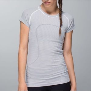 Lululemon White Striped Run Swiftly Shirt